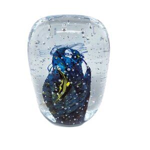 Art Glass Angelfish Paperweight Ocean Aquarium Coral Bubble Vtg Fish 3.5"